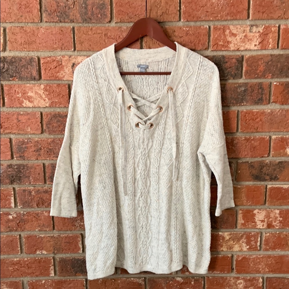 Aerie Cream Oversized Lace-Up Knit Sweater - Picture 4 of 9